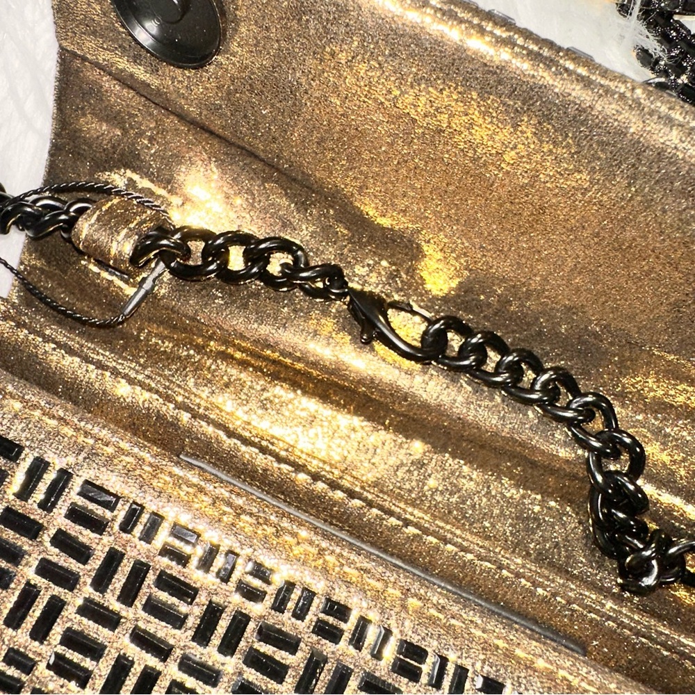 Kurt Geiger • Kensington Gold and Black Rhinestone Cuban Link Purse - Picture 8 of 16
